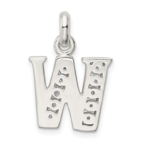 Sterling Silver White CZ Letter W Initial Pendant - Picture 3 of 4